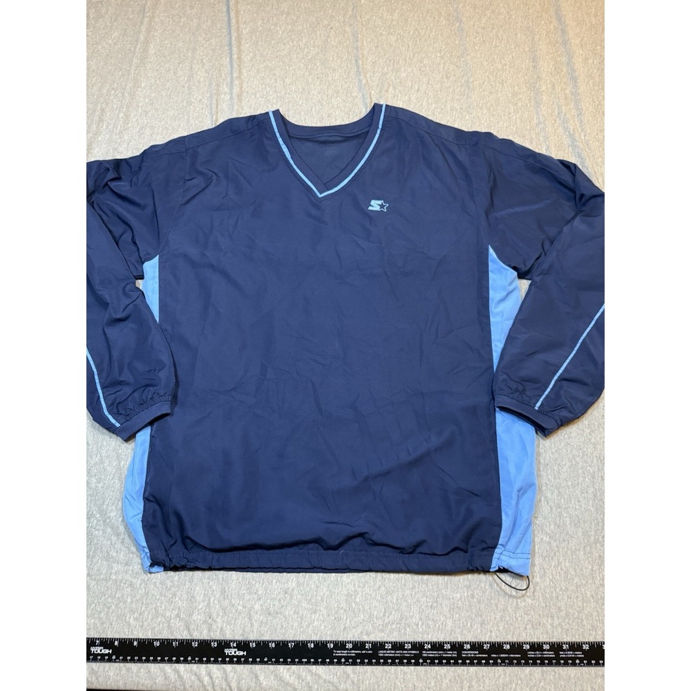 Vintage Starter Mens Navy Blue V-Neck Windbreaker Pullover Jacket Sz M 38-40